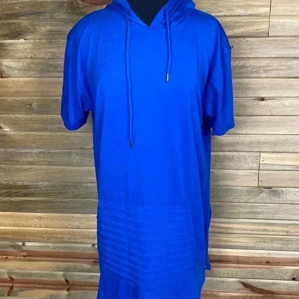 Bleecker & Mercer Blue Hooded T-Shirt Dress Size Large 0742